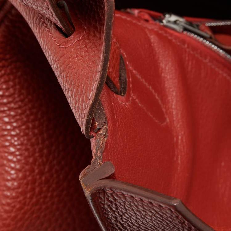 Pre Owned Hermes Vermillon Togo Leather Palladium Finish Birkin 35 Bag