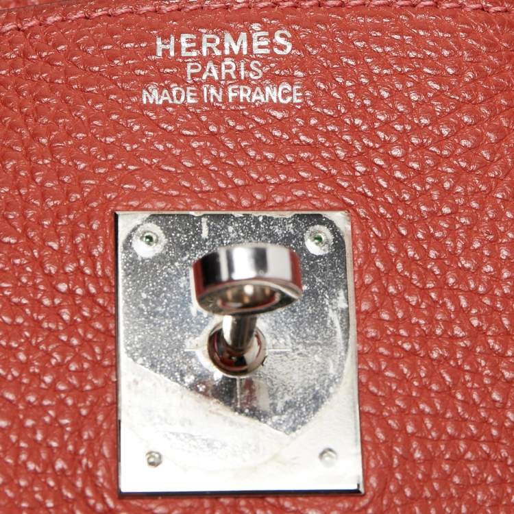 Pre Owned Hermes Vermillon Togo Leather Palladium Finish Birkin 35 Bag