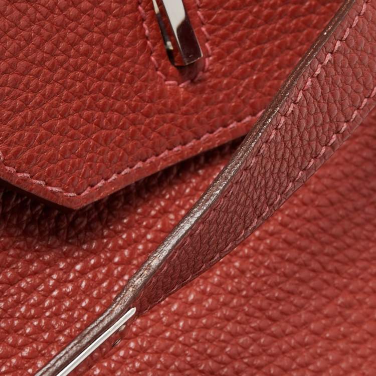 Pre Owned Hermes Vermillon Togo Leather Palladium Finish Birkin 35 Bag