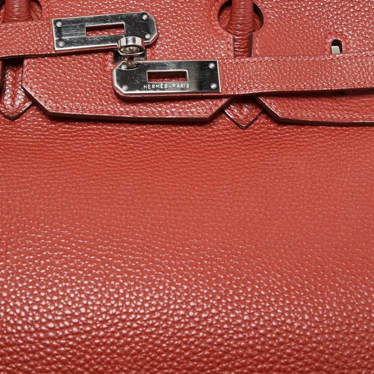 Pre Owned Hermes Vermillon Togo Leather Palladium Finish Birkin 35 Bag