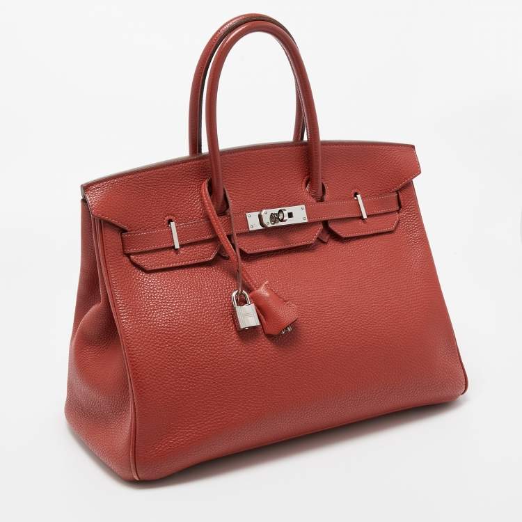 Pre Owned Hermes Vermillon Togo Leather Palladium Finish Birkin 35 Bag