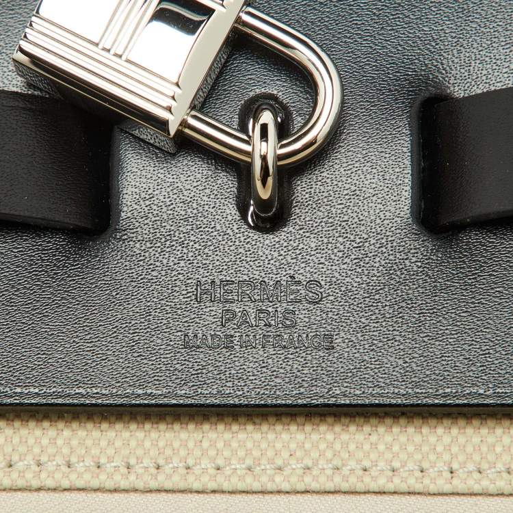 Pre Owned Hermès Beton/Black Toile Canvas and Vache Hunter Leather Herbag Zip 39 Bag