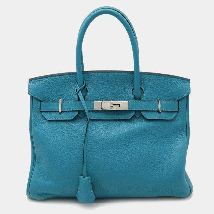 HERMES Birkin 30 Handbag Taurillon Leather Turquoise Blue Y stamp ...
