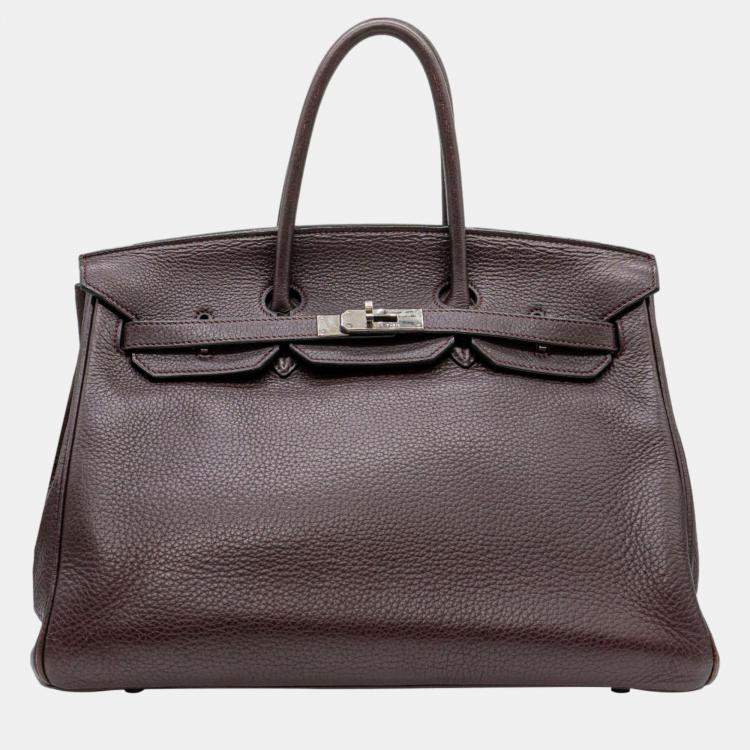 Herm s Birkin 35 in Raisin Clemence Leather with PHW Bag Hermes TLC