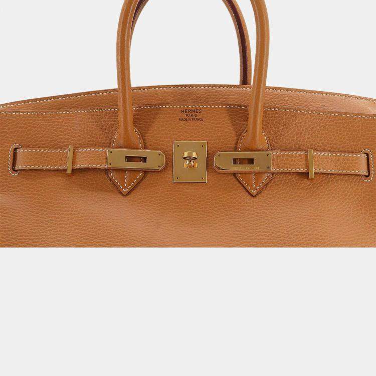 Pre Owned HERMES Birkin 35 Hand Bag Ardennes Natural F Stamp Gold Hardware