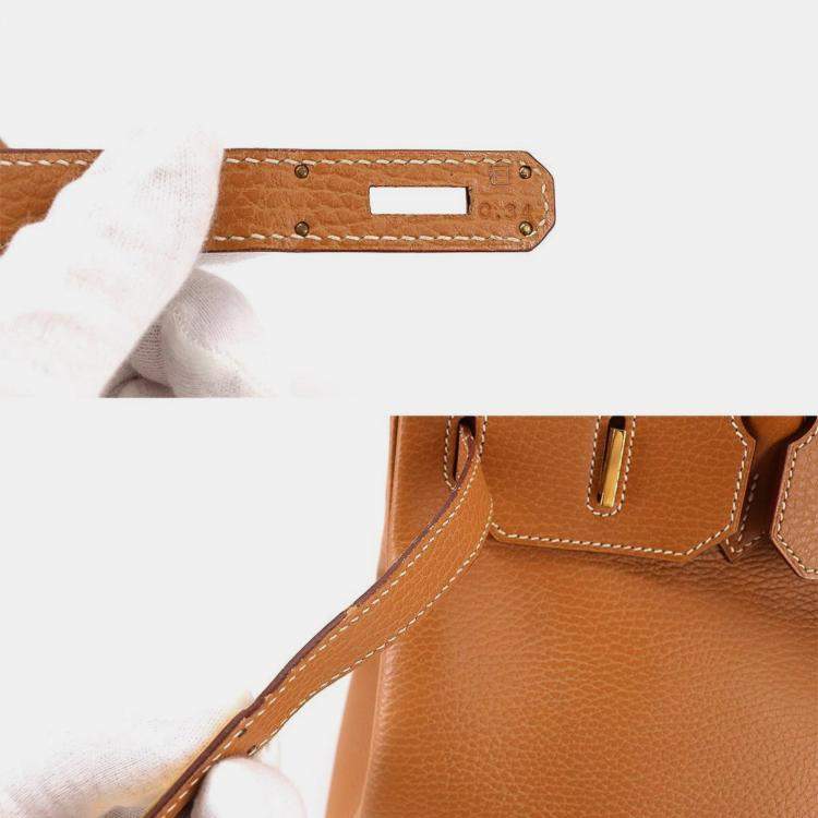 Pre Owned HERMES Birkin 35 Hand Bag Ardennes Natural F Stamp Gold Hardware
