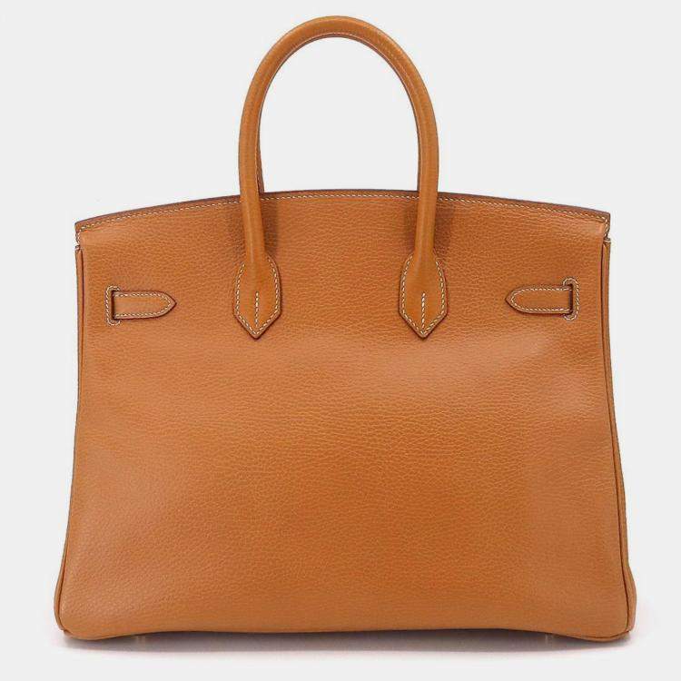Pre Owned HERMES Birkin 35 Hand Bag Ardennes Natural F Stamp Gold Hardware