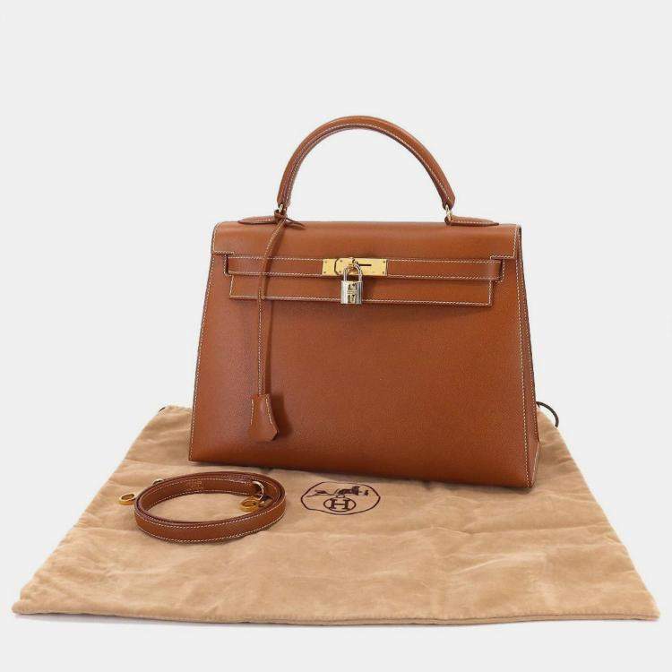 Pre Owned HERMES Kelly 32 2way hand shoulder bag Couchevel Epson Cognac B engraved outside stitching
