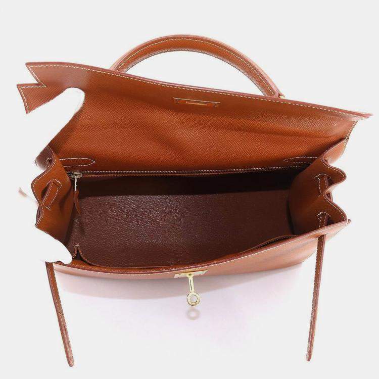 Pre Owned HERMES Kelly 32 2way hand shoulder bag Couchevel Epson Cognac B engraved outside stitching