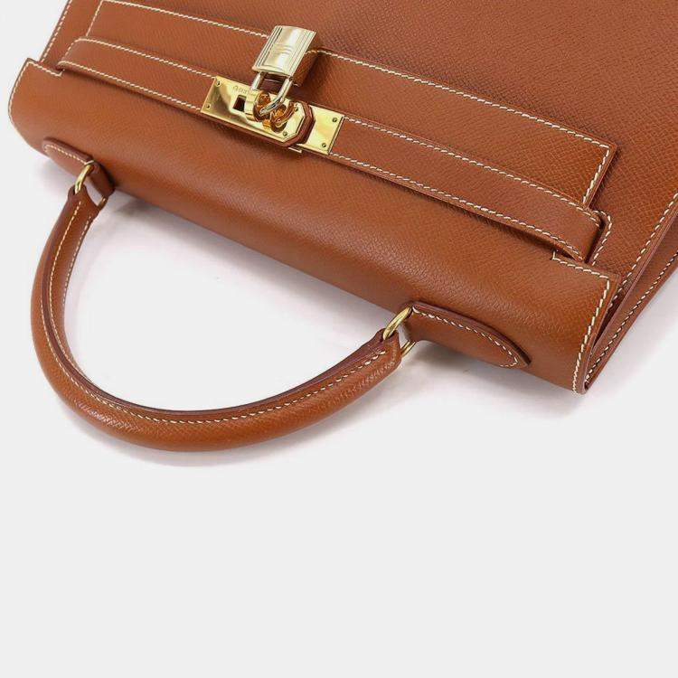Pre Owned HERMES Kelly 32 2way hand shoulder bag Couchevel Epson Cognac B engraved outside stitching