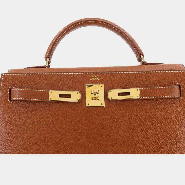 Pre Owned HERMES Kelly 32 2way hand shoulder bag Couchevel Epson Cognac B engraved outside stitching