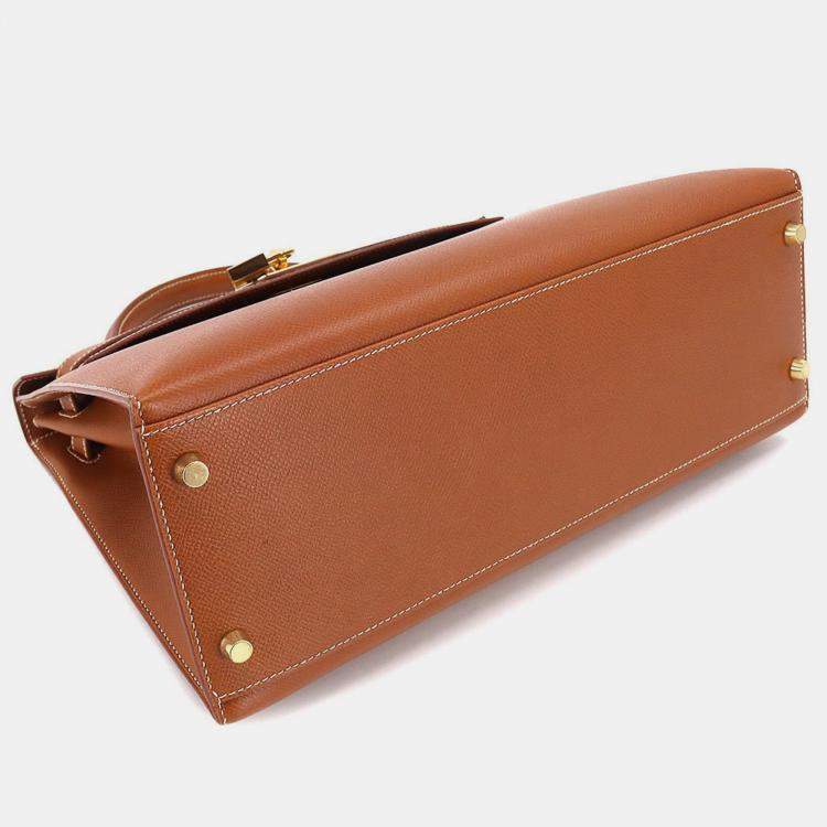 Pre Owned HERMES Kelly 32 2way hand shoulder bag Couchevel Epson Cognac B engraved outside stitching