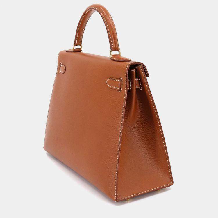 Pre Owned HERMES Kelly 32 2way hand shoulder bag Couchevel Epson Cognac B engraved outside stitching