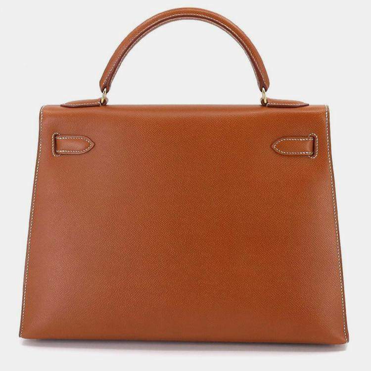 Pre Owned HERMES Kelly 32 2way hand shoulder bag Couchevel Epson Cognac B engraved outside stitching