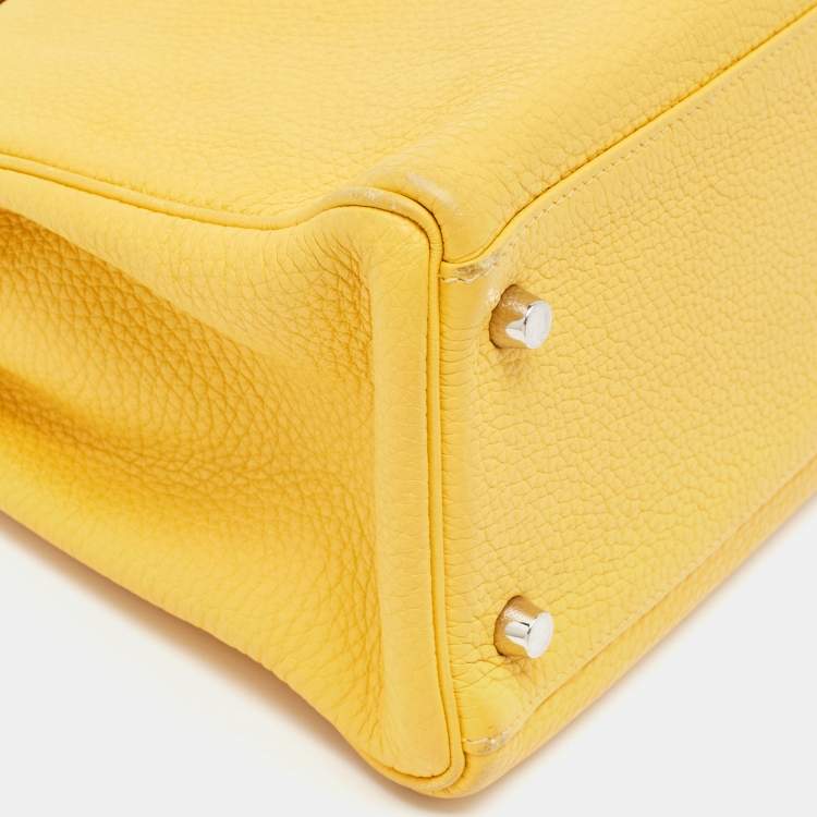 Pre Owned Hermes Jaune Togo Leather Palladium Finish Kelly Retourne 32 Bag