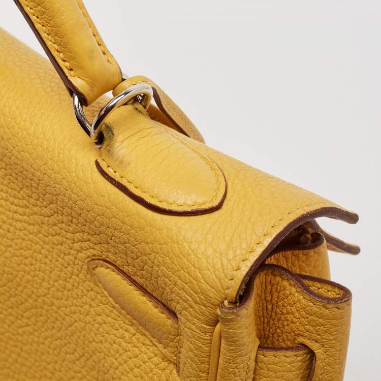 Pre Owned Hermes Jaune Togo Leather Palladium Finish Kelly Retourne 32 Bag
