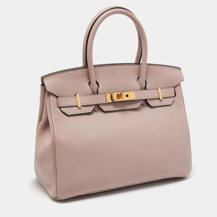 Pre Owned Hermes Glycine Taurillon Clemence Leather Gold Finish Birkin 30 Bag