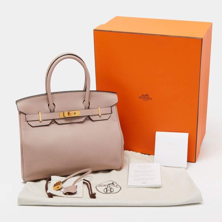 Pre Owned Hermes Glycine Taurillon Clemence Leather Gold Finish Birkin 30 Bag