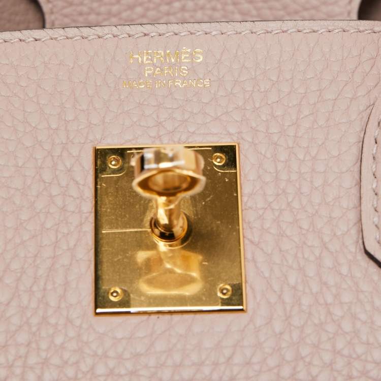 Pre Owned Hermes Glycine Taurillon Clemence Leather Gold Finish Birkin 30 Bag