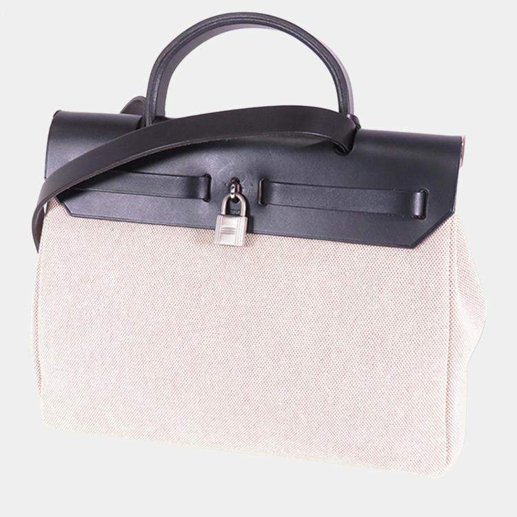 Pre Owned Hermes Beige/Black Toile Herbag PM
