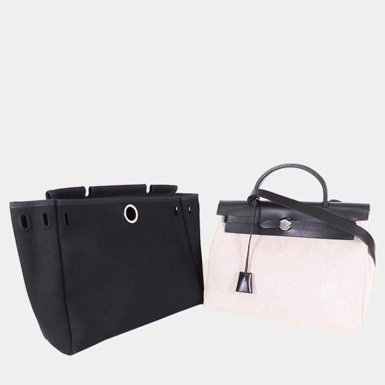 Pre Owned Hermes Beige/Black Toile Herbag PM