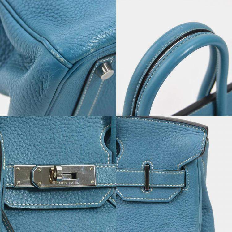 مملوكة مسبقًا Hermes Handbag Birkin 30 Taurillon Clemence Turquoise Silver Ladies