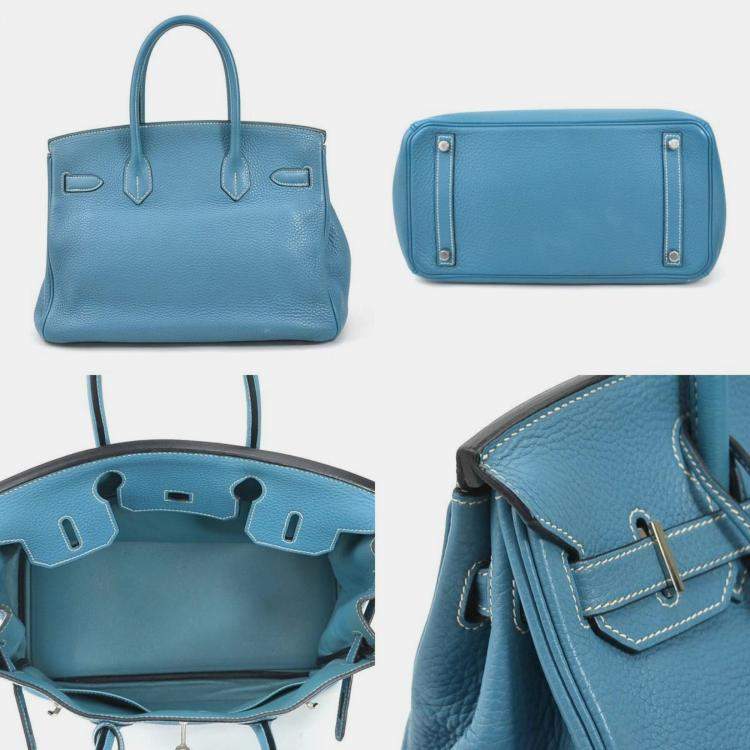 مملوكة مسبقًا Hermes Handbag Birkin 30 Taurillon Clemence Turquoise Silver Ladies