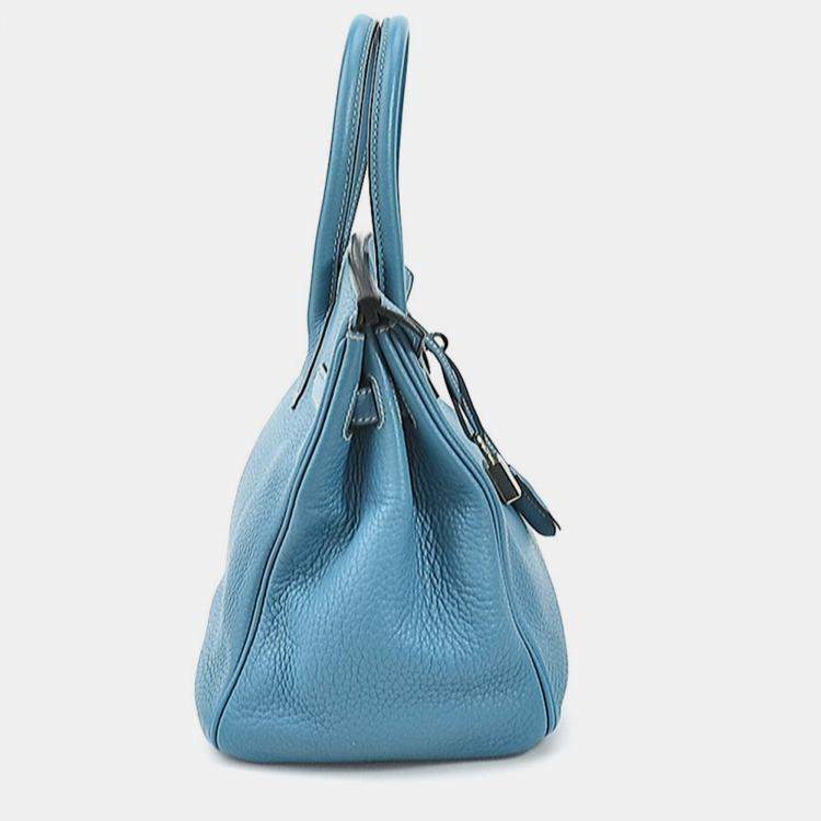 مملوكة مسبقًا Hermes Handbag Birkin 30 Taurillon Clemence Turquoise Silver Ladies