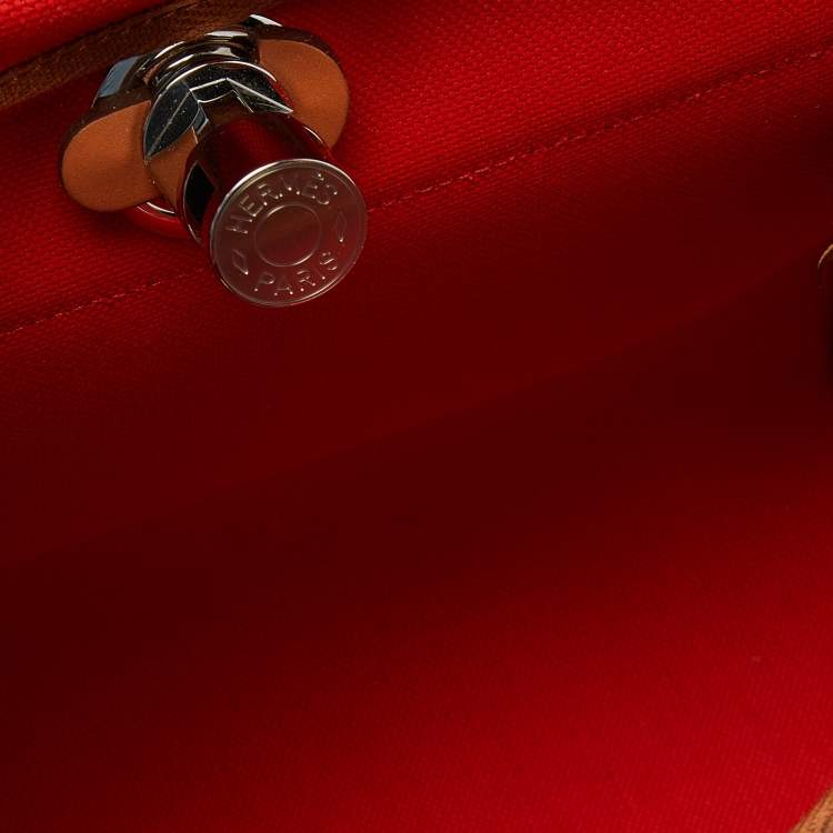 Pre Owned Hermes Orange/Fauve Canvas and Leather Herbag Zip 31 Bag