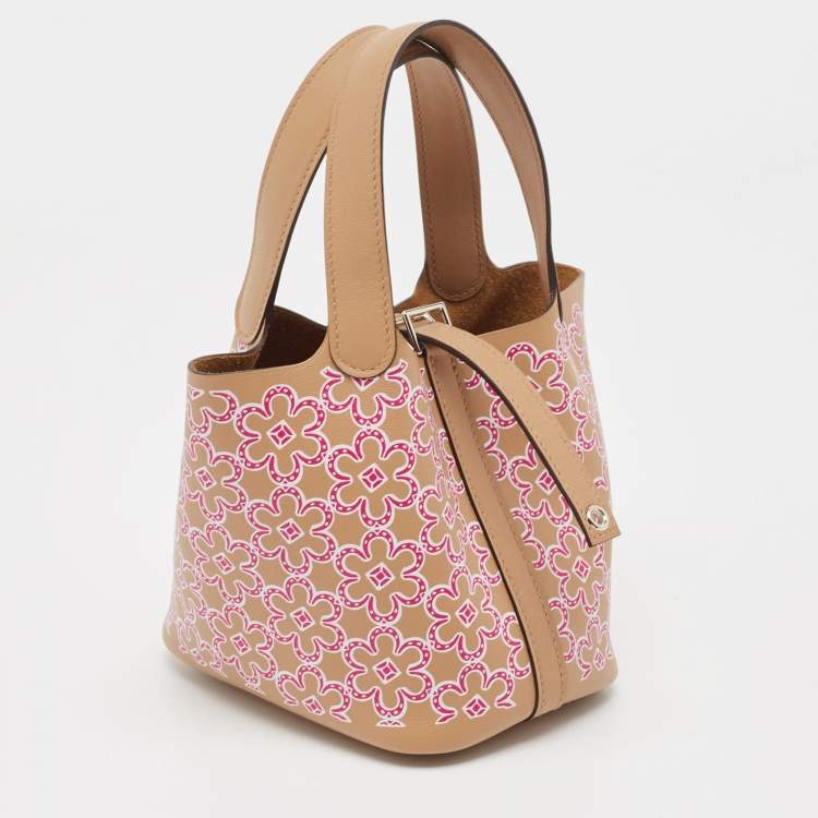 Pre Owned Hermes Chai/Rose Swift Leather Lucky Daisy Picotin Lock Micro Bag