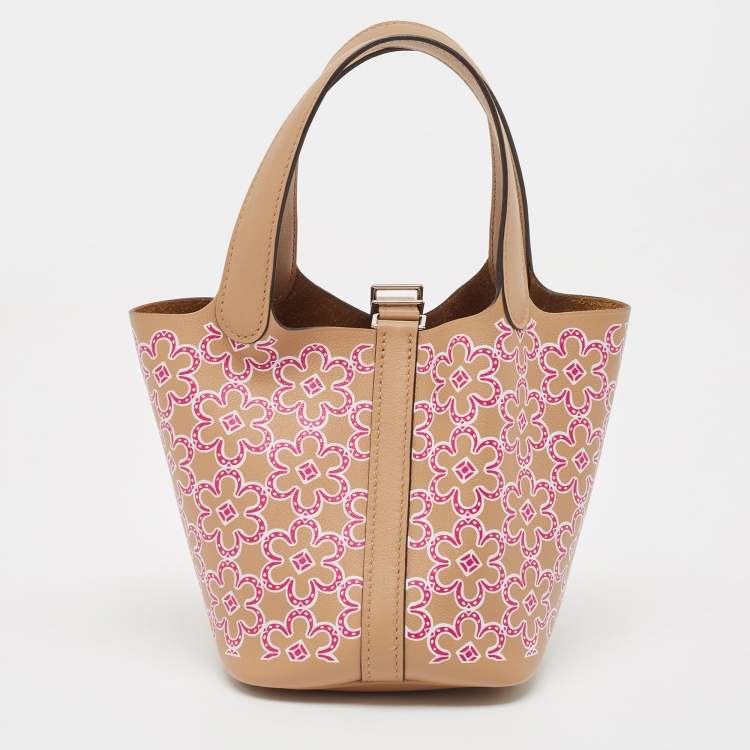 Pre Owned Hermes Chai/Rose Swift Leather Lucky Daisy Picotin Lock Micro Bag