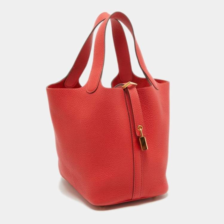 Pre Owned Hermès Rouge Tomate Togo Leather Picotin Lock 18 Bag