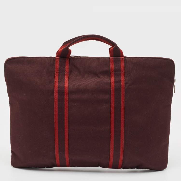 Pre Owned Hermes Bordeaux Canvas Fourre Tout Briefcase