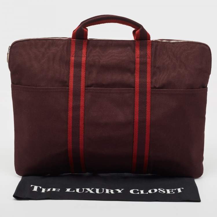 Pre Owned Hermes Bordeaux Canvas Fourre Tout Briefcase