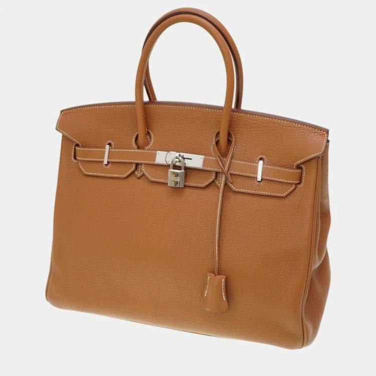 Pre Owned Hermes Birkin 35 Handbag Taurillon Clemence Gold L Engraved Ladies