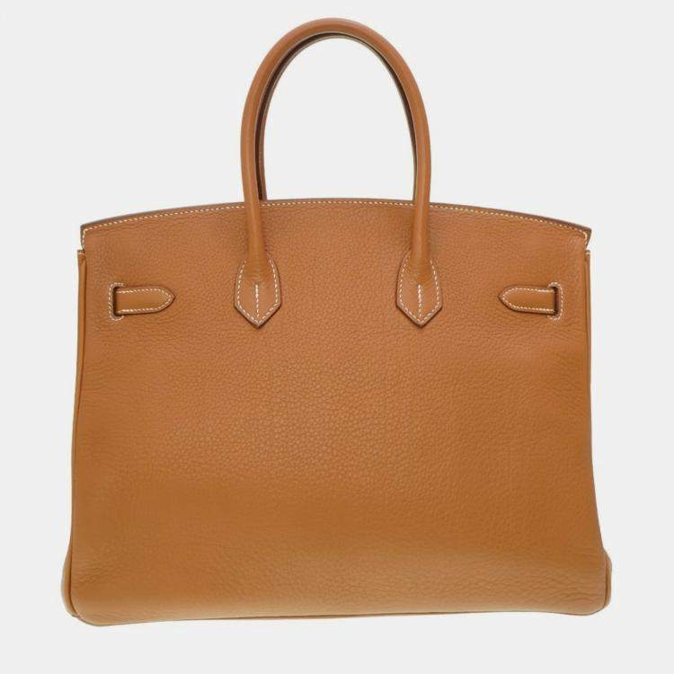 Pre Owned Hermes Birkin 35 Handbag Taurillon Clemence Gold L Engraved Ladies
