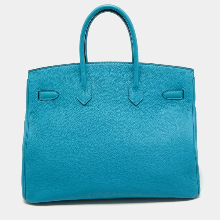 Pre Owned Hermes Turquoise Blue Togo Leather Palladium Finish Birkin 35 Bag