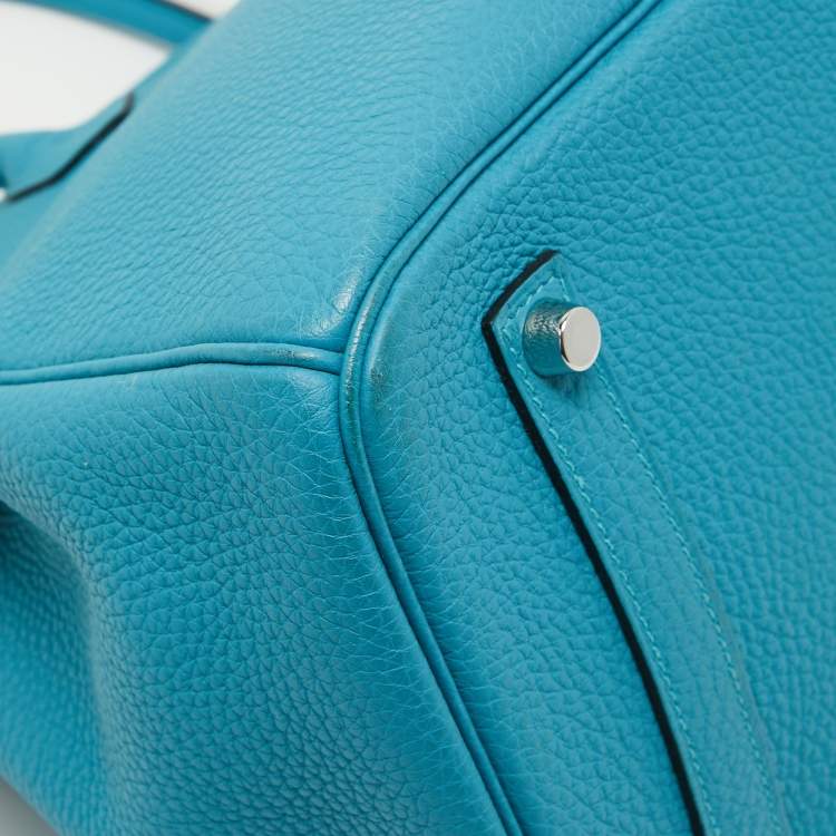 Pre Owned Hermes Turquoise Blue Togo Leather Palladium Finish Birkin 35 Bag
