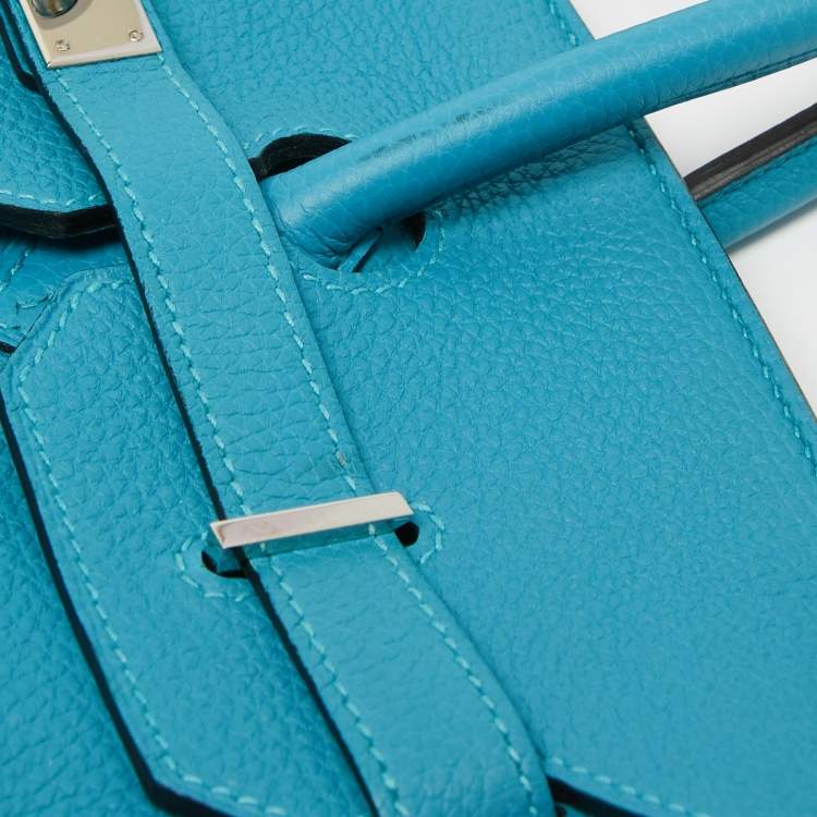 Pre Owned Hermes Turquoise Blue Togo Leather Palladium Finish Birkin 35 Bag