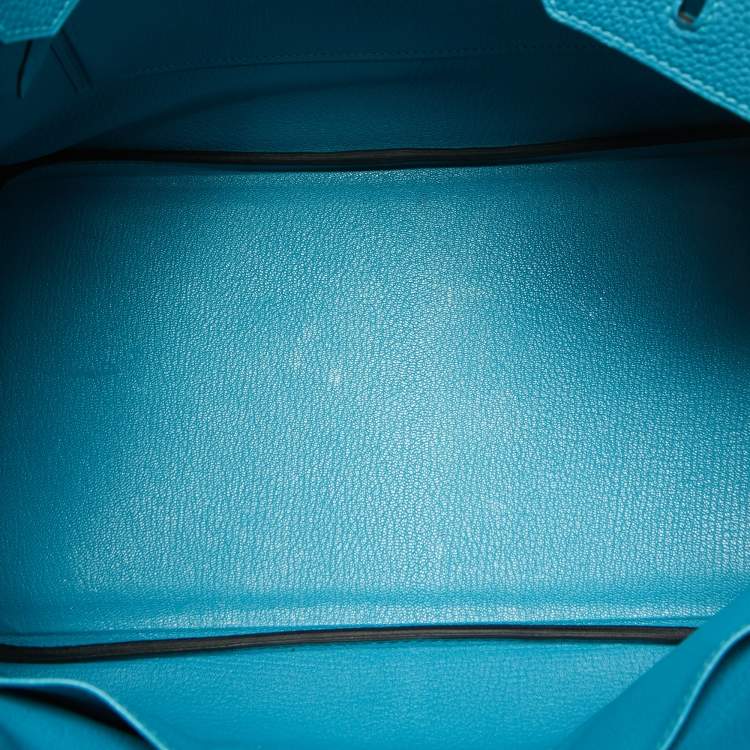 Pre Owned Hermes Turquoise Blue Togo Leather Palladium Finish Birkin 35 Bag