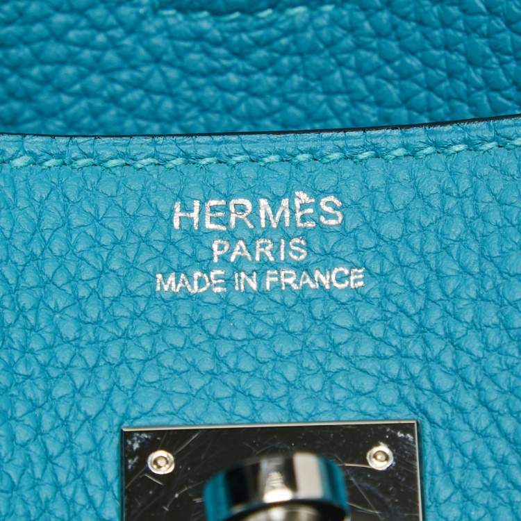 Pre Owned Hermes Turquoise Blue Togo Leather Palladium Finish Birkin 35 Bag