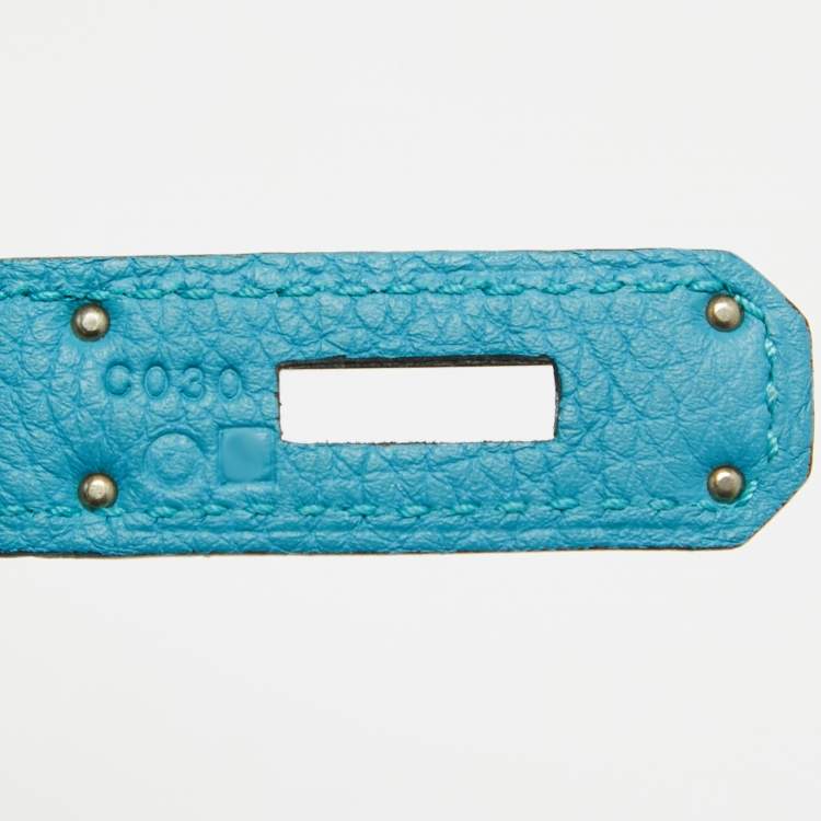 Pre Owned Hermes Turquoise Blue Togo Leather Palladium Finish Birkin 35 Bag