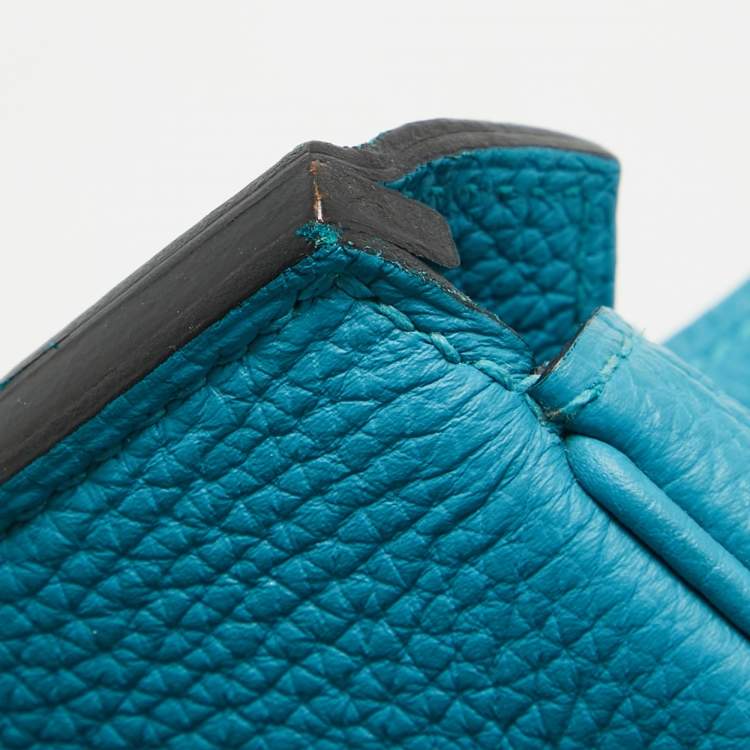 Pre Owned Hermes Turquoise Blue Togo Leather Palladium Finish Birkin 35 Bag