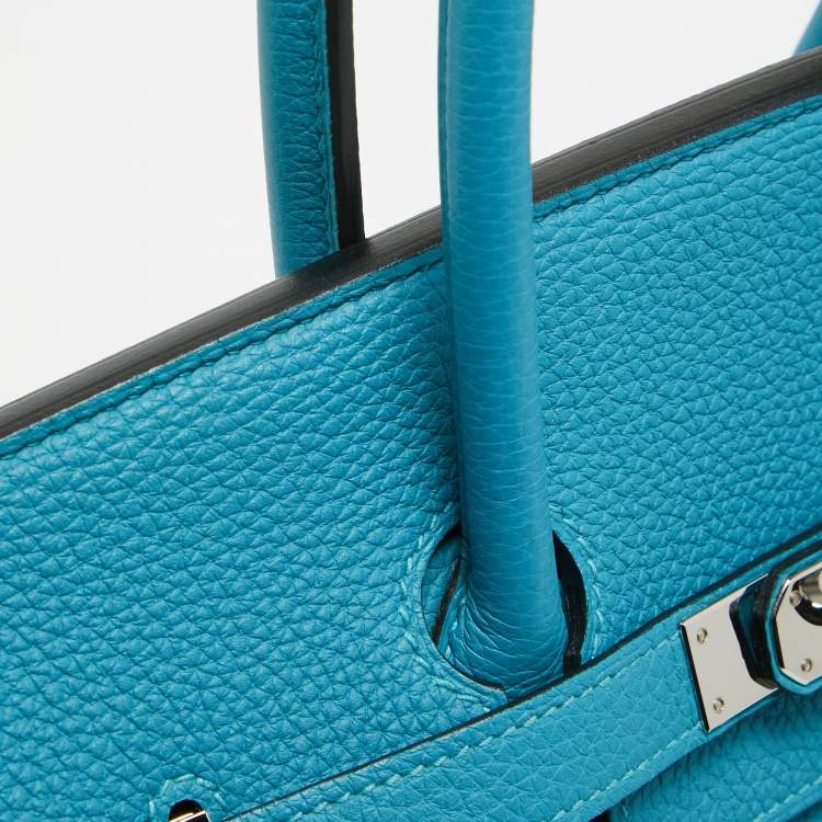 Pre Owned Hermes Turquoise Blue Togo Leather Palladium Finish Birkin 35 Bag