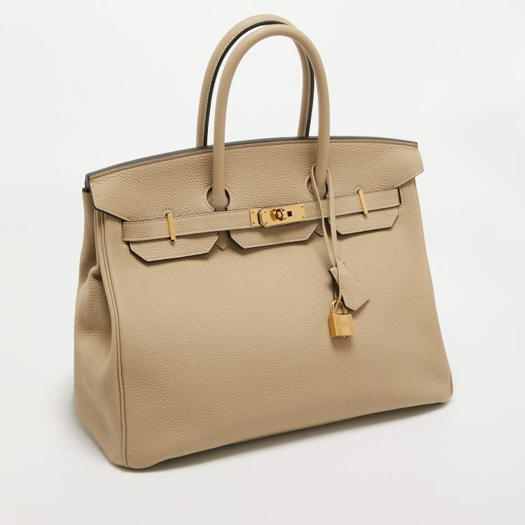 Pre Owned Hermes Trench Togo Leather Gold Finish Birkin 35 Bag