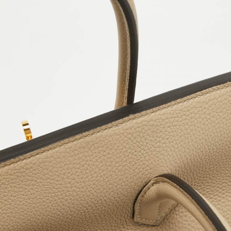 Pre Owned Hermes Trench Togo Leather Gold Finish Birkin 35 Bag