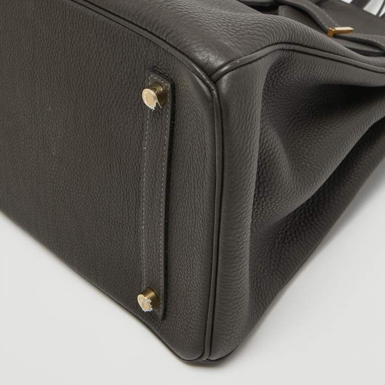 Pre Owned Hermes Macassar Togo Leather Gold Finish Birkin 35 Bag