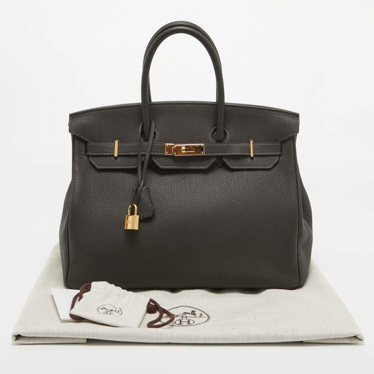 Pre Owned Hermes Macassar Togo Leather Gold Finish Birkin 35 Bag