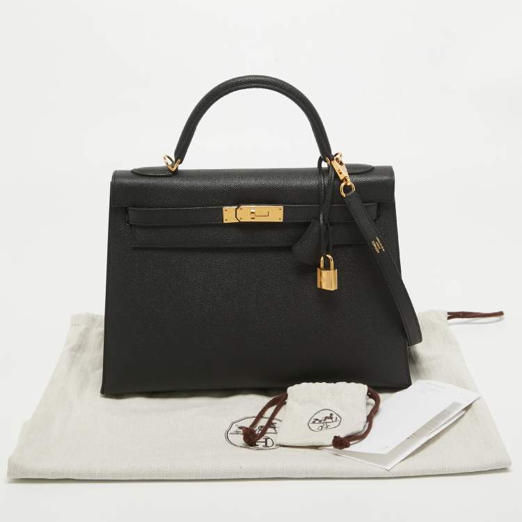 Pre Owned Hermes Black Epsom Leather Gold Hardware Kelly Sellier 32 Bag