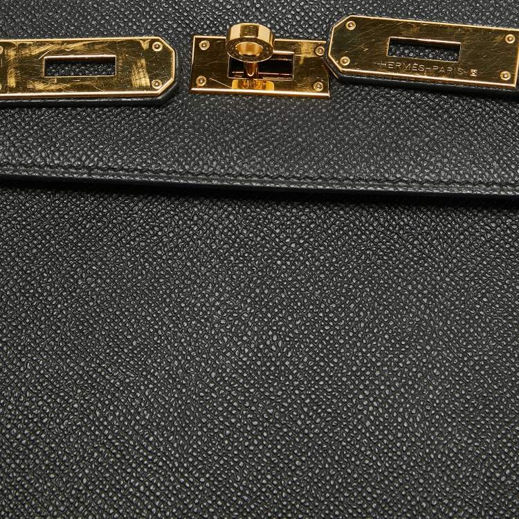 Pre Owned Hermes Black Epsom Leather Gold Hardware Kelly Sellier 32 Bag